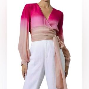 NWOT Karina Grimaldi Pink Ombré Silk Long Sleeve Wrap Blouse Size M